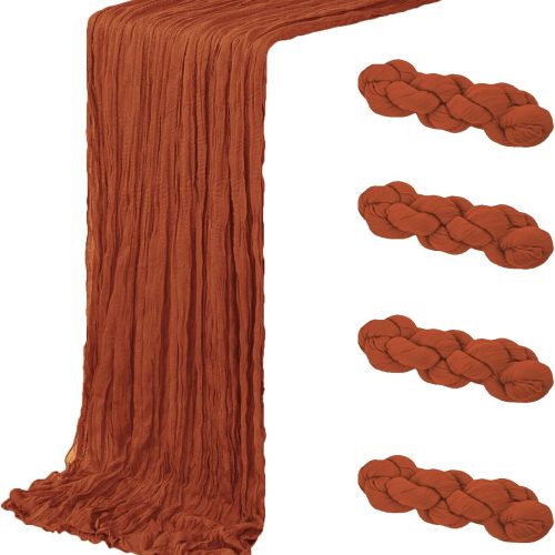 4 Pack Terracotta Cheesecloth Table Runner 20 x 120 inch Gauze Table Runners 10 FT Long,Semi Sheer Cheese Cloth Fabric Table Runner Bulk for Wedding,Party,Baby Shower,Bridal Shower Decoration
