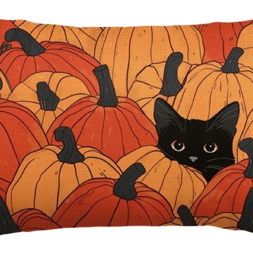 AVOIN colorlife Fall Pumpkin Black Cat Throw Pillow Cover 12x20 Inch