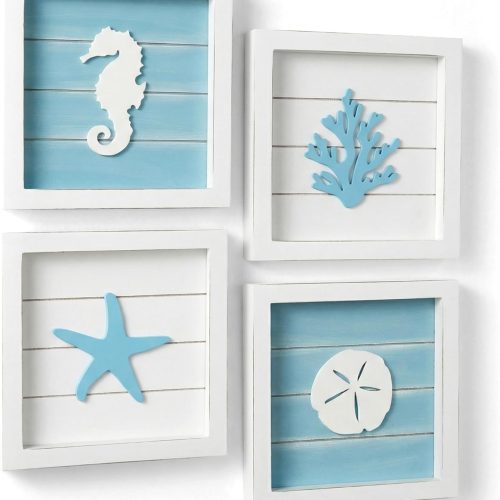 Tide and Tales 3d Coastal Wall Decor, Beach Wall Art, Framed Set of 4