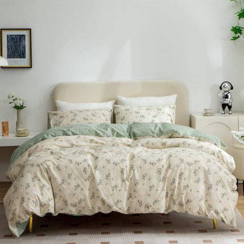 Cotton 3-Piece Twin Bedding Set - Reversible Floral Duvet Cover with Zipper Closure