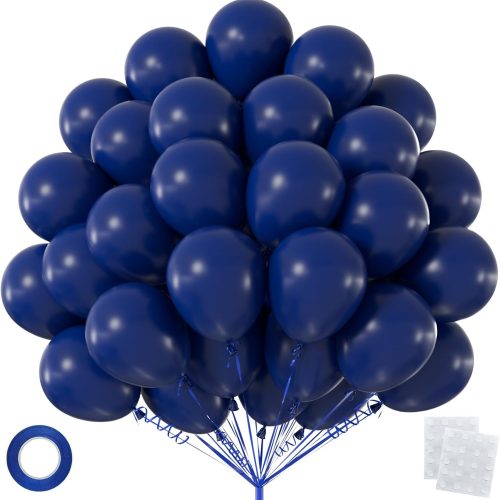 CTS290CT_1 50pcs 12 Inch Premium Navy Blue Latex Balloons(with Ribbon & Adhesive Dots)