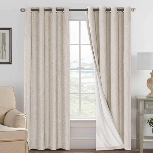 H.VERSAILTEX 100% Blackout Linen Curtains 84" L 2 Panels Natural