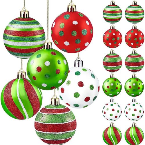 CTSD10CT_1 12 Pcs Shatterproof Christmas Baubles 2.4" Red Green White Ornaments