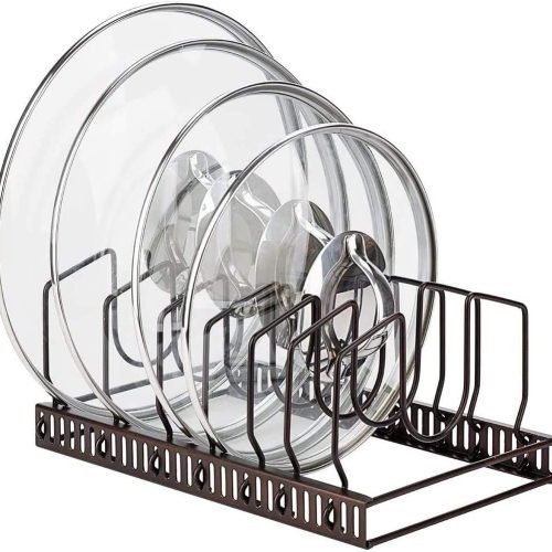 Toplife Pot Lids Organizer Storage Rack for Cabinet, Pan Lids Holder-Brown