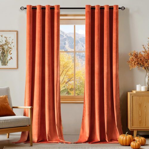 MIULEE Fall Orange Velvet Blackout Curtains Terracotta 52"x84" Long 2 Panel