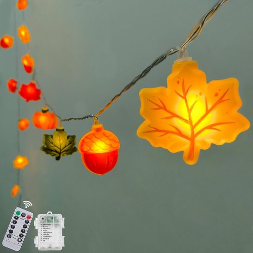CTSEV-AP-2816_1 Fall Thanksgiving Lights Battery Operated 10Ft 20 LED Pumpkin Acorn Maple Leaf String Lights with Timer, Orange Autumn Light for Indoor Outdoor, Halloween Harvest Fall Decor for Home Porch Party