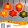 Fall Thanksgiving Lights Battery Operated 10Ft 20 LED Pumpkin Acorn Maple Leaf String Lights with Timer, Orange Autumn Light for Indoor Outdoor, Halloween Harvest Fall Decor for Home Porch Party
