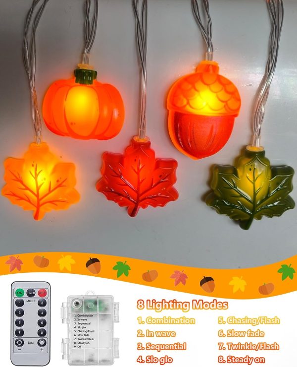 Fall Thanksgiving Lights Battery Operated 10Ft 20 LED Pumpkin Acorn Maple Leaf String Lights with Timer, Orange Autumn Light for Indoor Outdoor, Halloween Harvest Fall Decor for Home Porch Party