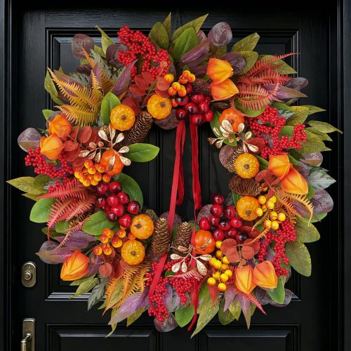 Fall Wreaths for Front Door 24" Harvest Thanksgiving Wreath with Pumpkins