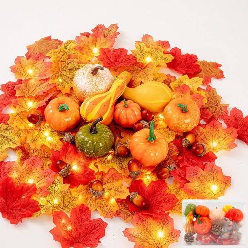 CTSEV-AP-3300-1_1 51Pcs Fake Pumpkins and Fall Decor Set with Maple Leaf String Lights