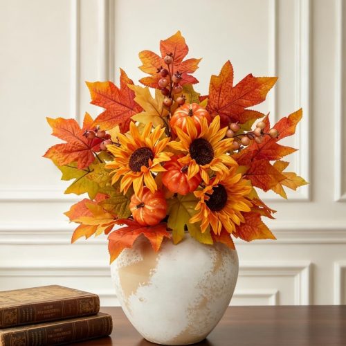 CTSEV-AP-3306-1_1 Fall Flowers Artificial for Decorations, Sunflower Pumpkin Faux Flowers