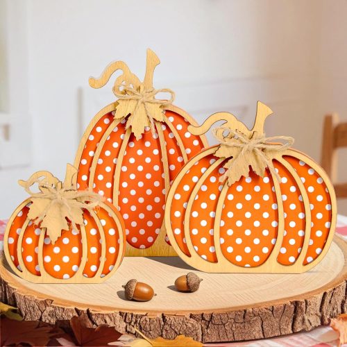 CTSEV-AP-3316_1 OLANRUN Fall Pumpkin Decor, Thanksgiving Fall Decorations for Home, Wooden Pumpkin Autumn Decor, 3 PCS Handmade Crafts, Thanksgiving Decorations for Indoor, Home Table Tiered Tray Mantel (4-8 Inch)