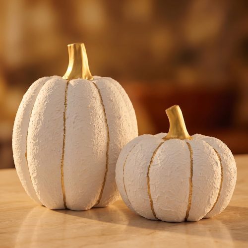 FESTGLOX Fall Pumpkin Decor, 2Pcs Resin Pumpkins for Decorating