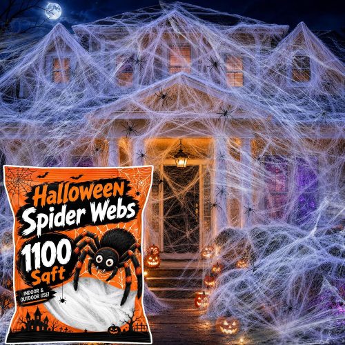 CTSEV-AP-3381_1 MAQIHAN 1100 Sqft Halloween Spider Webs - Outdoor Cobwebs with 40 Spiders