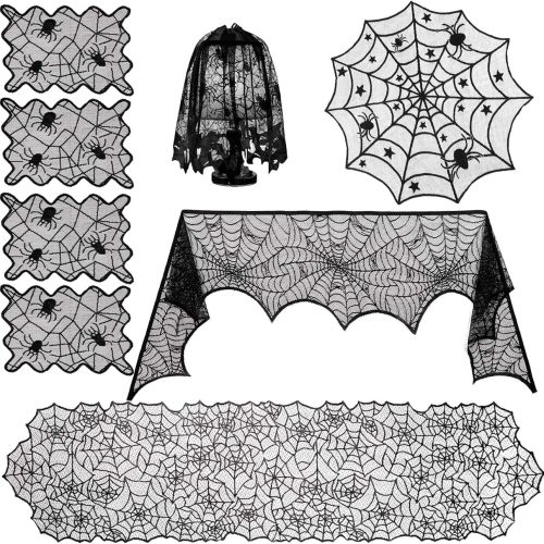 Sunnyglade 8 Pack Halloween Spider Cobweb Lace Tablecloth Set for Halloween