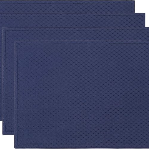 CTSEV-AP-907_1 ColorBird Waffle Jacquard Placemats Set of 4, Washable Heat Resistant for Kitchen Dining Table Place Mats, Microfiber Fabric Navy Blue, 13 x 19 Inch
