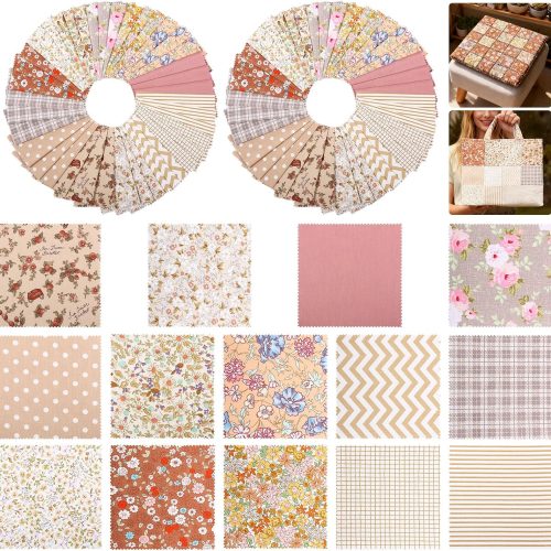 126 Pcs Charm Squares Pack for Quilting 5 inch, 100% Cotton Fabric Square Pre Cut Quilted Fabric Floral Patchwork for Sewing DIY Craft Project Blanket Making Assorted (Khaki)
