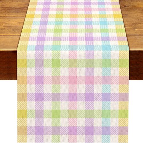 CTT201CT_1 Nepnuser Linen Spring Easter Buffalo Check Plaid Table Runner Rustic Farmhouse Home Dining Room Kitchen Table Decor (13" x 72")