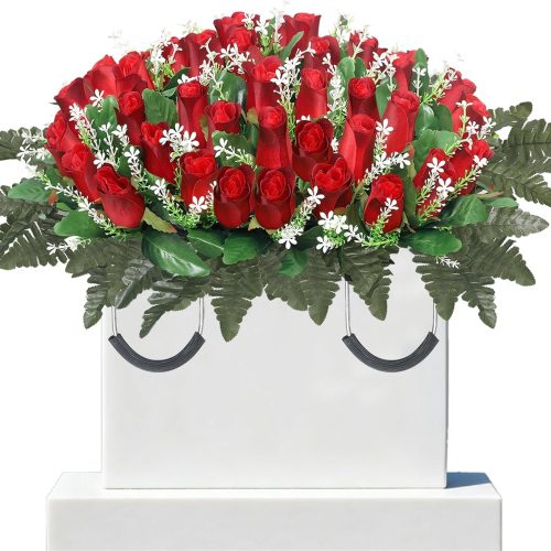 Wocst Artificial Cemetery Flowers for Grave Headstone Flower Saddle Realistic Grave Rose Flowers Memorial Flowers for Cemetery (Red)