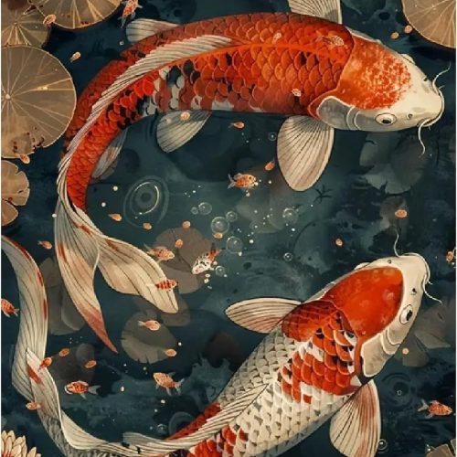 JFYHAB Koi Fish Diamond Art Kits for Adults, Scenery Fish DIY Full Drill Diamond Painting Kits for Beginners, 5D Gem Art Crafts for Adults, Home Wall Decor 12x16 inch