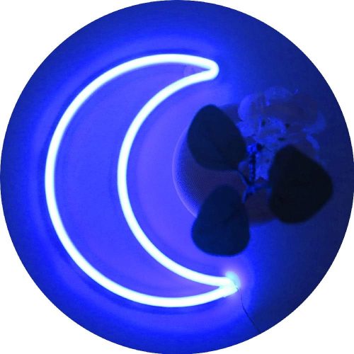 CTWG932CT_1 LED Blue Moon Neon Sign Light, Battery or USB Powered 5V Cute Room Decor