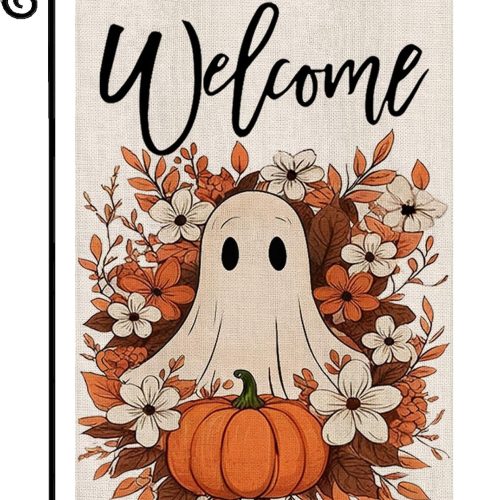 Halloween Ghost Decor Flag,12x18 Inch Double Sided Standerd Ghost Pumpkin Fall Autumn Yard Flags for Garden Outdoor Decorative Flag
