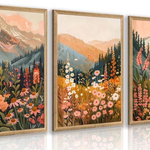 kilamino Wood Framed Nature Colorful Flower Wall Art Set of 3, 12x16 in