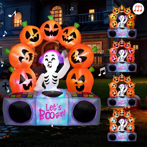 CTZ1001CT_1 Joiedomi 6 FT Halloween Inflatable Music Skeleton and Pumpkin with Colorful LEDs, Blow Up Outdoor Yard Decoration for Party Decor