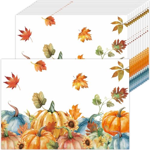 50 Pack Fall Placemats 16x 11 Inch, Thanksgiving Maple Leaves Table Mats Disposable, Autumn Pumpkin Paper Placemats for Kitchen Dining Table Harvest Thanksgiving Party Supplies