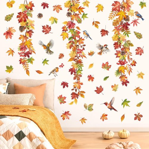 decalmile Fall Maple Leaves Autumn Hanging Vine Sofa Wall Decals Stickers