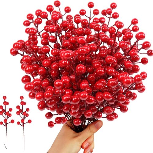 CTZ3797CT_1 Red Berry Stems 30 Pcs Berries Picks Christmas Decor Fake Holly Branches Christmas Tree Decorations Red Ornerments (Red)