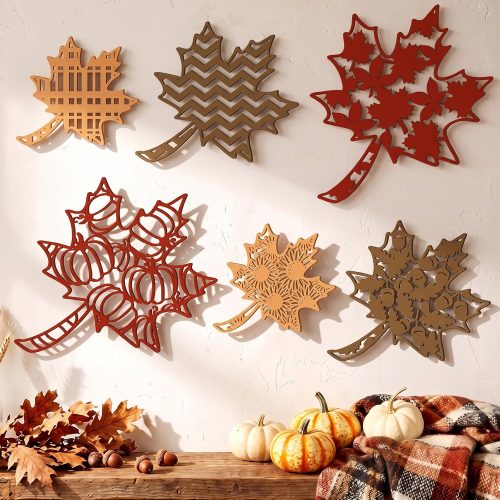 CroBlissful 6 Pcs Fall Wall Decor Maple Leaves Wall Art