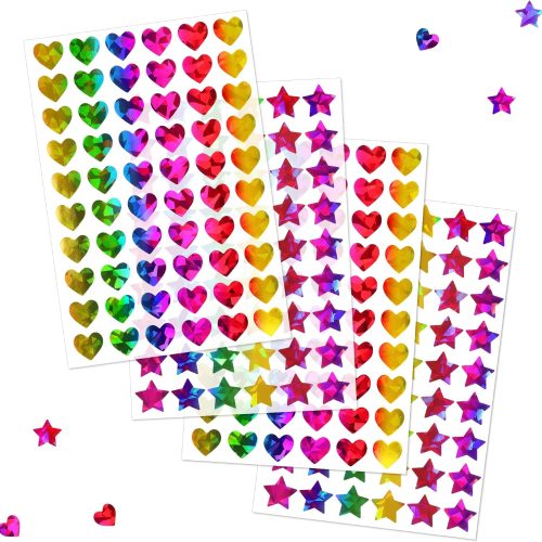 1710Pcs 0.6in Holographic Rainbow Star and Heart-Tiny Foil Stickers