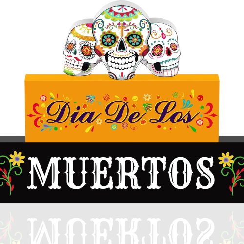 Vicenpal 3 Pcs Day of the Dead Decorations Sugar Skull Wooden Blocks