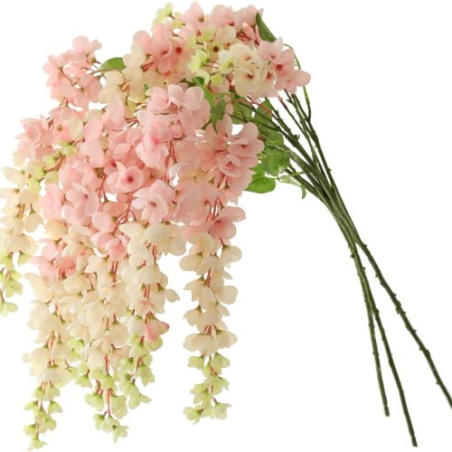 Dailisen 3 Strands 40'' Silk Blush Wisteria Artificial Flowers, Fake Wisteria Floral Hanging Plant Garland, for Home Decor, Party, Floor Vase, Balcony, Wedding Arrangement Decoration (Blush)