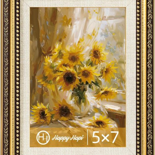 HappyHapi 5x7 Picture Frame Gold, Vintage Frames, 1 Pack