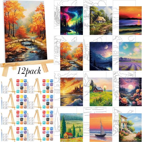 Zhanmai 12 Set Paint and Sip Kit for Adult 8''x10'', Natural Scenery
