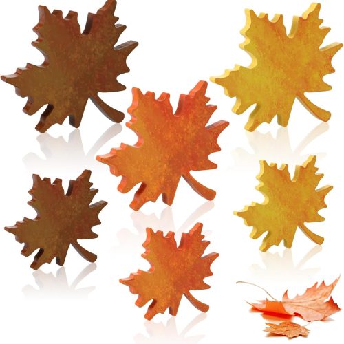BBTO 6 Pcs Fall Wooden Maple Leaf Signs Thanksgiving Table Decor