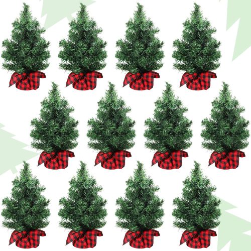 Ceenna 12 Pcs Mini Artificial Christmas Trees Tabletop Unlit,11.81 Inch