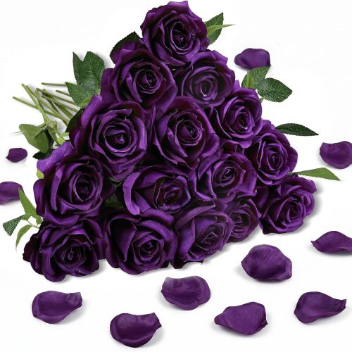 Dark Purple 16 PCS Roses Artificial Flowers