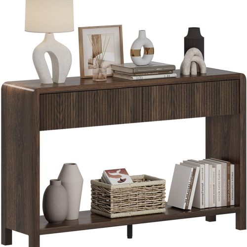 FATORRI Console Sofa Table with 2 Drawers, Wood Couch Table Behind Sofa, Farmhouse Entryway Tables for Hallway Storage (47.2 inch, Dark Walnut)