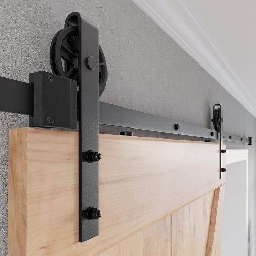 WF4777MAX_1 SMARTSTANDARD 8 FT Heavy Duty Sliding Barn Door Hardware Kit, 4FT - 18FT, Black, Smoothly and Quietly, Simple and Easy to Install, Fit 42"- 48" Wide Door Panel (Industrial Bigwheel Hangers)