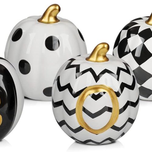 DAZONGE Set of 6 Ceramic Halloween Pumpkins Halloween Decorations Indoor
