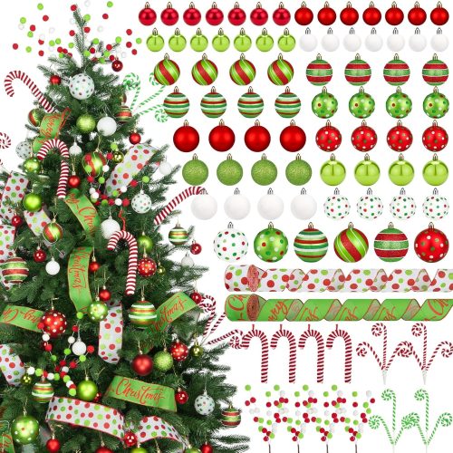 88 Pcs Christmas Tree Ball Ornaments Set, Red Green White