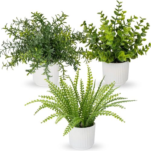 Hollyone 3 Pack Fake Plants Artificial Plants in Pots Small Faux Plant Eucalyptus Rosemary Boston Fern Potted Plant Greenery Aesthetic Indoor Home Decor Bathroom Bedroom Table Shelf Office Decorations