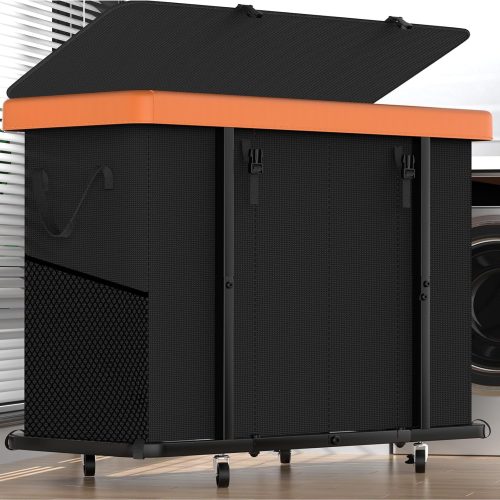 Laundry Basket with Wheels, 300L Leather Patchwork Laundry Sorter 4 Section